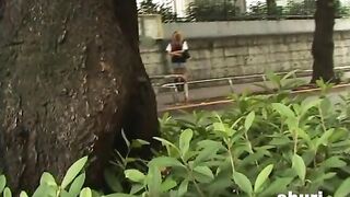Japanese schoolgal pushing shit behind the trees