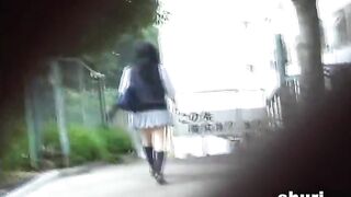 Japanese schoolgal pushing shit behind the trees