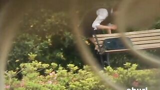 Japanese schoolgal pushing shit behind the trees