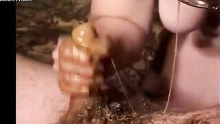 MILF covers a cock with shit before sucking it