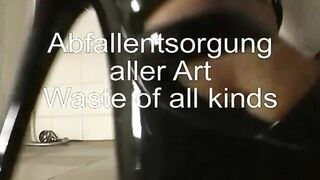 Woman in heels eats shit from the floor