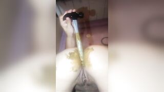 Slutty slim milf ass toying and shitting