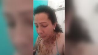 Slutty mature whore easting shit and puking