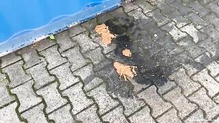 Naked blonde shit from the roof of a container