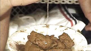 Slut eats shit off a paper plate