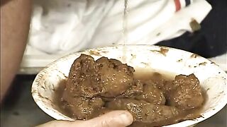 Slut eats shit off a paper plate