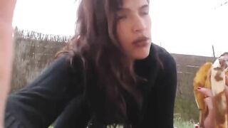 Brunette beauty shit eating outdoor