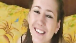 Hairy cute girl pushing shit