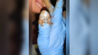 Porta toilet girl licking shit