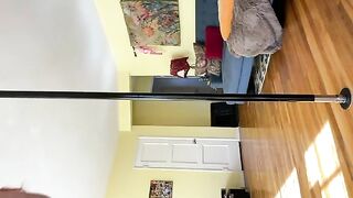 Redhead girl poops while pole dancing