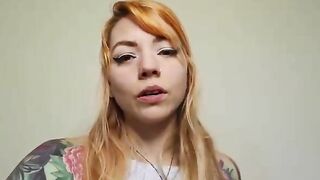 Redhead hairy girl with tattoos pooping