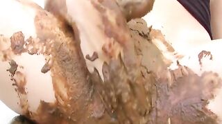 Nasty brunette MILF dildo banging solo