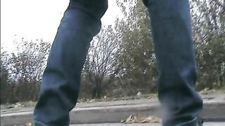 Several girls take turns for pissing