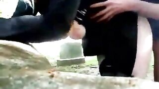 Curvy babe enjoying scat fuck in the park