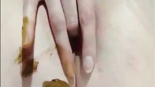Shitting closeup and fingering pussy with shit- HD