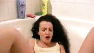 Brunette sexy lady spread legs for pooping