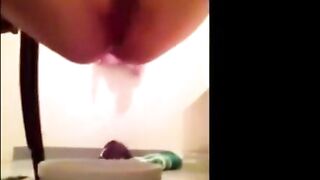 Skinny girl shitting and cleaning her asshole