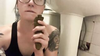 Hairy horny lady shitting closeup