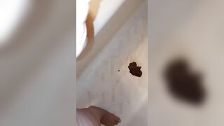 Woman takes a shit on a white blanket