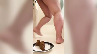 Student girl shitting in the plate