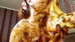 Busty wife sucking and licking scat foot