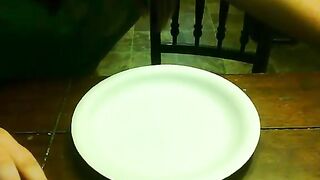 Amazing round ass lady shitting on the plate
