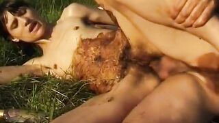 Piss and scat outdoor fuck in the garden