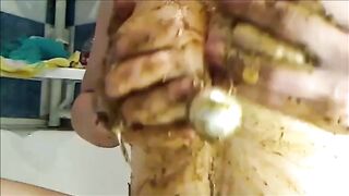 Woman smearing shit all over her naked sexy body