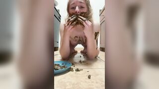 Young teen eats sticky shit