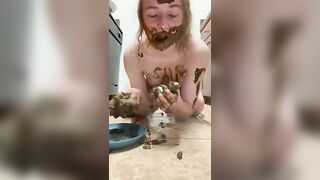 Young teen eats sticky shit