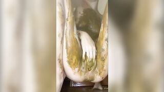 Lovely shit with anal beads smeared