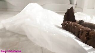 Girl takes a huge shit on a paper towel
