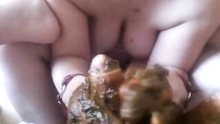 Girl eats her own shit from the floor