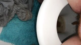 Girl takes a shit on a blue shaggy rug