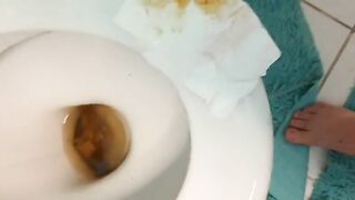 Woman takes a shit on the toilet and leaves it there