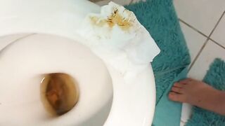 Woman takes a shit on the toilet and leaves it there