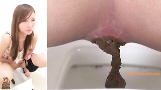 Girl takes a long shit on a toilet and squirts piss on the floor