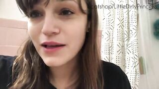 Woman squats and takes a big shit on the carpet