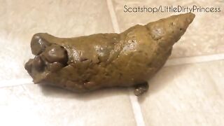 Woman squats and takes a big shit on the carpet