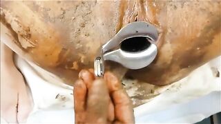 Girl with shit covered ass gets ass spread for close up
