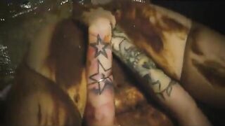 Girl plays with shit in a bathtub