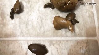 Woman squats and takes a huge shit on the toilet