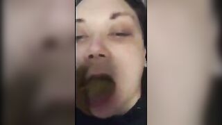 Woman eats a massive pile of shit from the floor