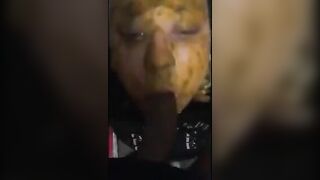 Woman eats a massive pile of shit from the floor