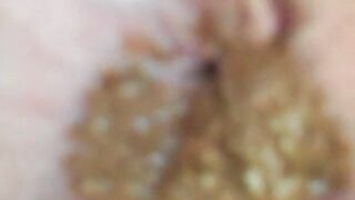Girl squats and takes a massive shit on the bed