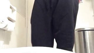 Babe blows smoke out of her ass into a toilet