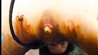 Girl covered in shit gets her ass fucked outdoors