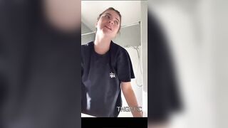 Woman pushes out a huge shit on the bathroom floor