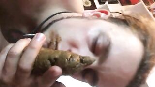 Woman eats huge shit from a bowl