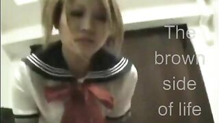 Girl in school uniform eats shit from her ass